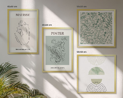 Tavelvägg med 4 tavlor Linjer, växtmönster, minimalism