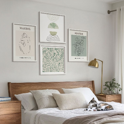 Tavelvägg med 4 tavlor Linjer, växtmönster, minimalism