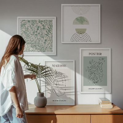 Tavelvägg med 4 tavlor Linjer, växtmönster, minimalism