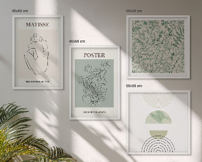 Tavelvägg med 4 tavlor Linjer, växtmönster, minimalism