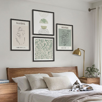 Tavelvägg med 4 tavlor Linjer, växtmönster, minimalism