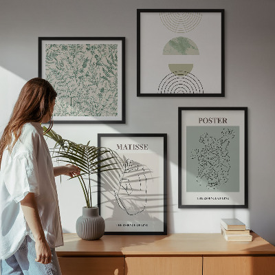Tavelvägg med 4 tavlor Linjer, växtmönster, minimalism