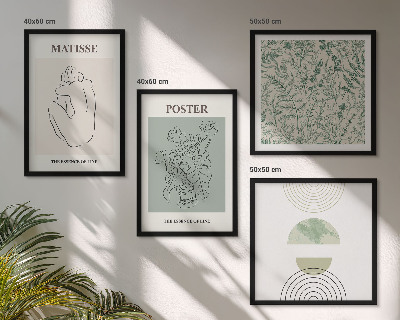 Tavelvägg med 4 tavlor Linjer, växtmönster, minimalism