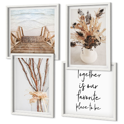 Tavelvägg med 4 tavlor Blommor grenar minimalism natur