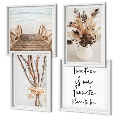 Tavelvägg med 4 motiv minimalistiska blommor och grenar i naturlig stil