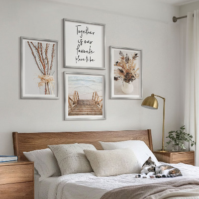 Tavelvägg med 4 tavlor Blommor grenar minimalism natur