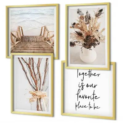 Tavelvägg med 4 motiv minimalistiska blommor och grenar i naturlig stil