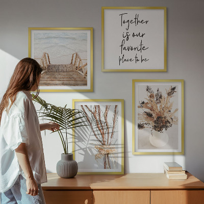 Tavelvägg med 4 tavlor Blommor grenar minimalism natur