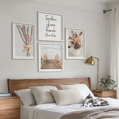 Tavelvägg med 4 tavlor Blommor grenar minimalism natur