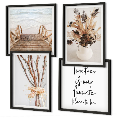 Tavelvägg med 4 tavlor Blommor grenar minimalism natur