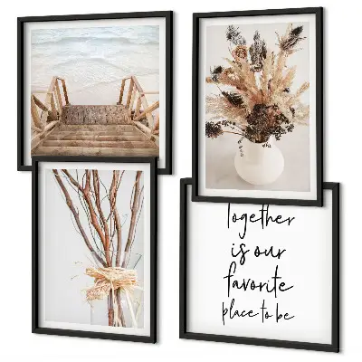 Tavelvägg med 4 motiv minimalistiska blommor och grenar i naturlig stil