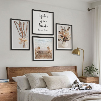 Tavelvägg med 4 tavlor Blommor grenar minimalism natur