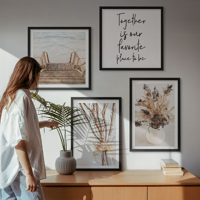 Tavelvägg med 4 tavlor Blommor grenar minimalism natur