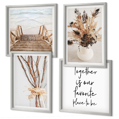 Tavelvägg med 4 tavlor Blommor grenar minimalism natur