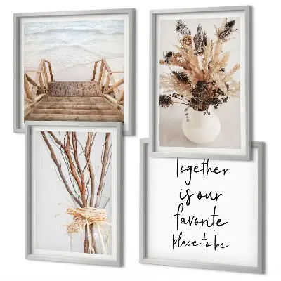 Tavelvägg med 4 motiv minimalistiska blommor och grenar i naturlig stil