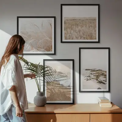 Strandvågor och stenar sommar set om 4 tavlor
