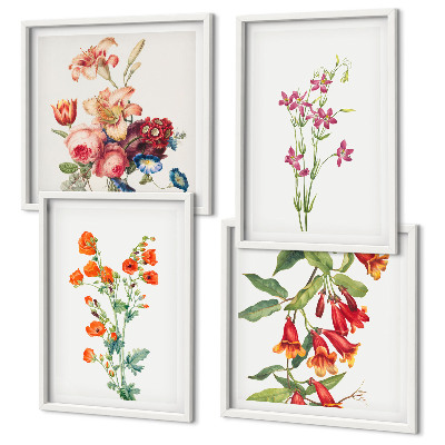 Tavelvägg ovanför soffa Blommor målade i retrostil