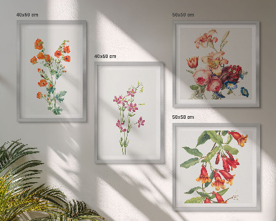 Tavelvägg ovanför soffa Blommor målade i retrostil