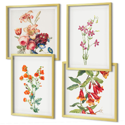 Tavelvägg ovanför soffa Blommor målade i retrostil
