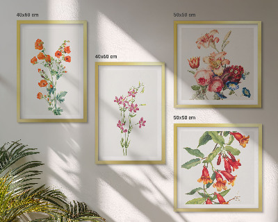 Tavelvägg ovanför soffa Blommor målade i retrostil