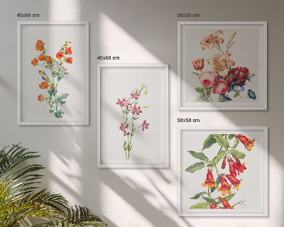 Tavelvägg ovanför soffa Blommor målade i retrostil