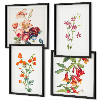 Tavelvägg ovanför soffa Blommor målade i retrostil