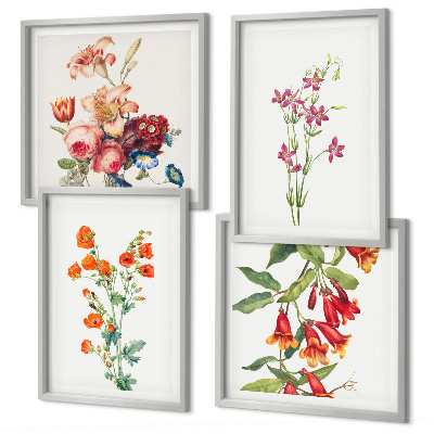 Tavelvägg ovanför soffa Blommor målade i retrostil