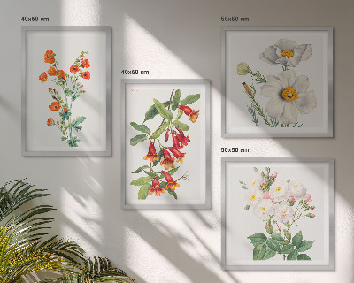 Set om 4 tavlor Retro blommig målning