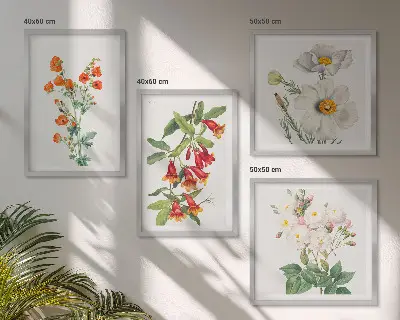 Retro blommig målning set om 4 tavlor
