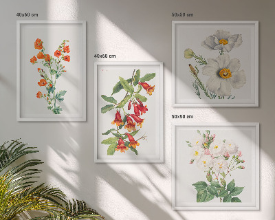 Set om 4 tavlor Retro blommig målning