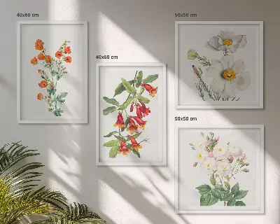 Retro blommig målning set om 4 tavlor