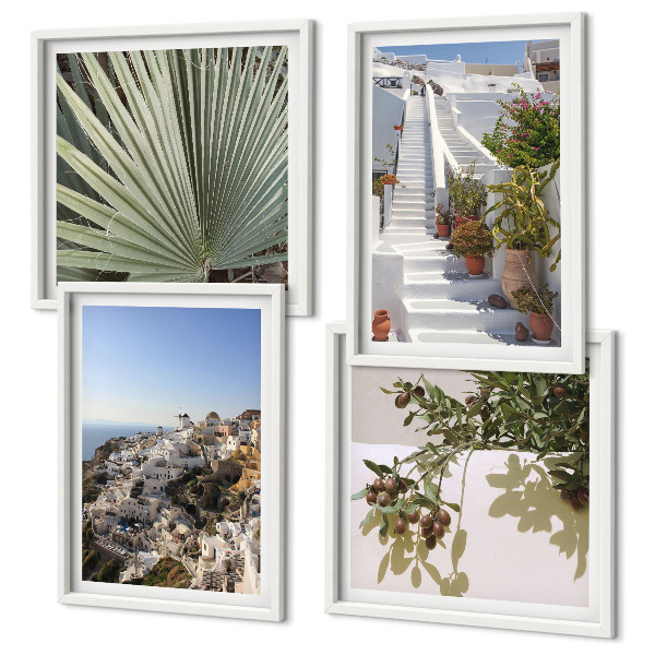 Set om 4 tavlor Vita trappor Santorini-utsikt