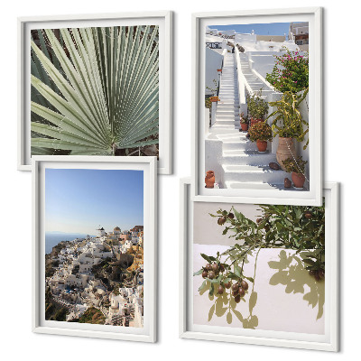 Set om 4 tavlor Vita trappor Santorini-utsikt