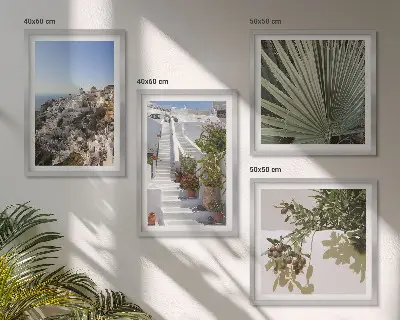 Vita trappor Santorini-utsikt set om 4 tavlor