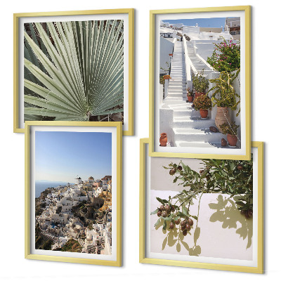 Set om 4 tavlor Vita trappor Santorini-utsikt