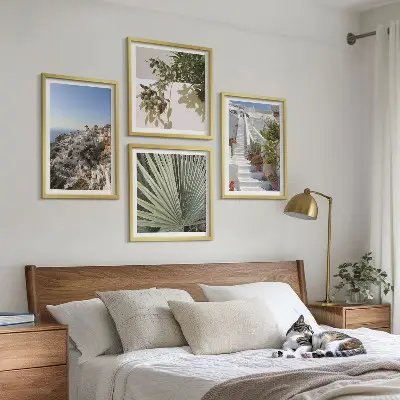 Vita trappor Santorini-utsikt set om 4 tavlor