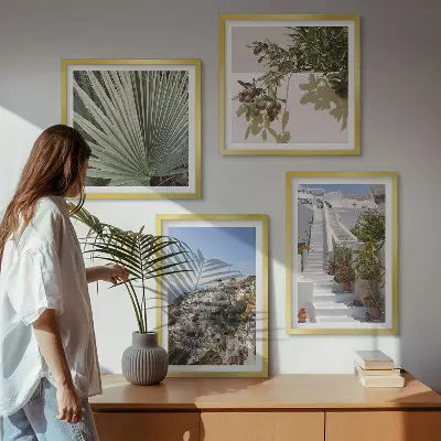 Vita trappor Santorini-utsikt set om 4 tavlor