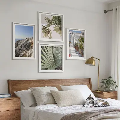 Vita trappor Santorini-utsikt set om 4 tavlor