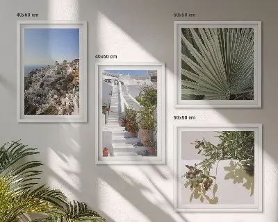 Vita trappor Santorini-utsikt set om 4 tavlor