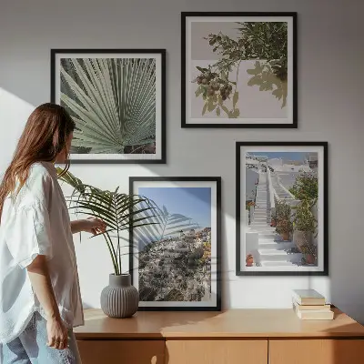 Vita trappor Santorini-utsikt set om 4 tavlor