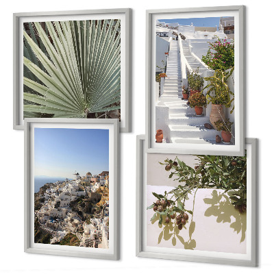 Set om 4 tavlor Vita trappor Santorini-utsikt