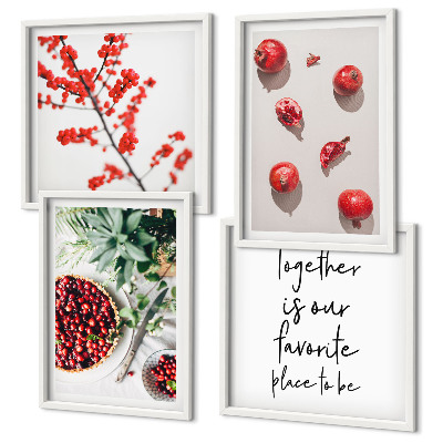 Tavelvägg med 4 tavlor Röda frukter av växter minimalism