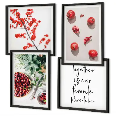 Tavelvägg med 4 tavlor med motiv av röda frukter i minimalistisk stil