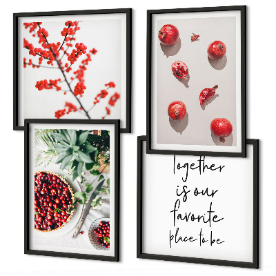 Tavelvägg med 4 tavlor Röda frukter av växter minimalism