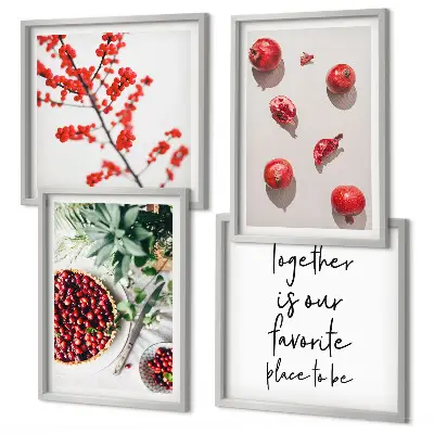 Tavelvägg med 4 tavlor med motiv av röda frukter i minimalistisk stil