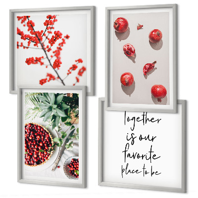 Tavelvägg med 4 tavlor Röda frukter av växter minimalism