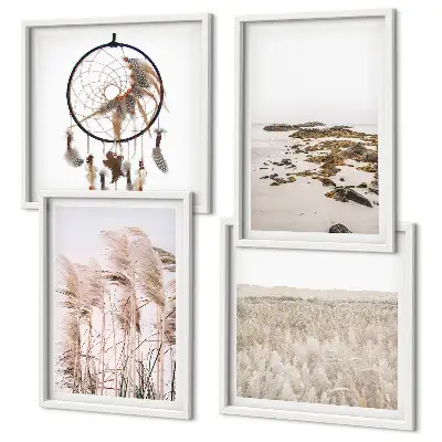 Gräsfält i boho-stil på stranden tavlor i set om 4