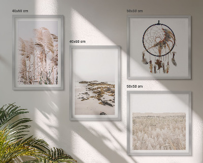Set om 4 tavlor Gräsfält i boho-stil på stranden