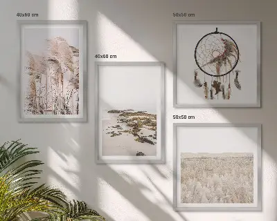 Gräsfält i boho-stil på stranden tavlor i set om 4