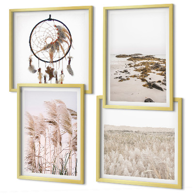 Set om 4 tavlor Gräsfält i boho-stil på stranden